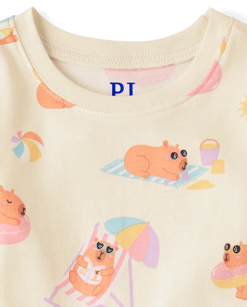 Girls Summer Capybara Snug Fit Cotton Pajamas