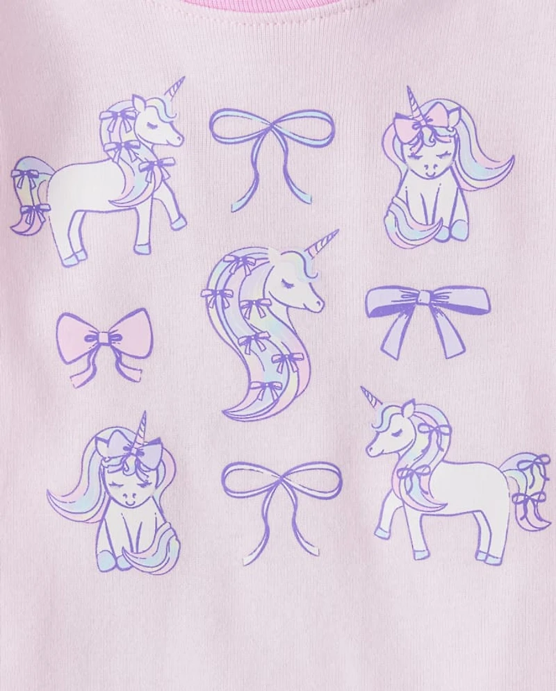 Baby And Toddler Girls Unicorn Bow Snug Fit Cotton Pajamas