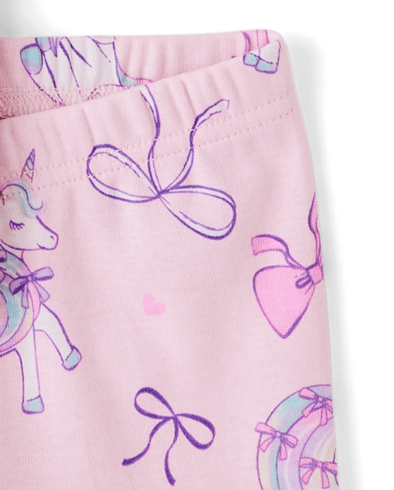 Pyjama en coton ajusté avec nœud licorne pour bébés et petites filles