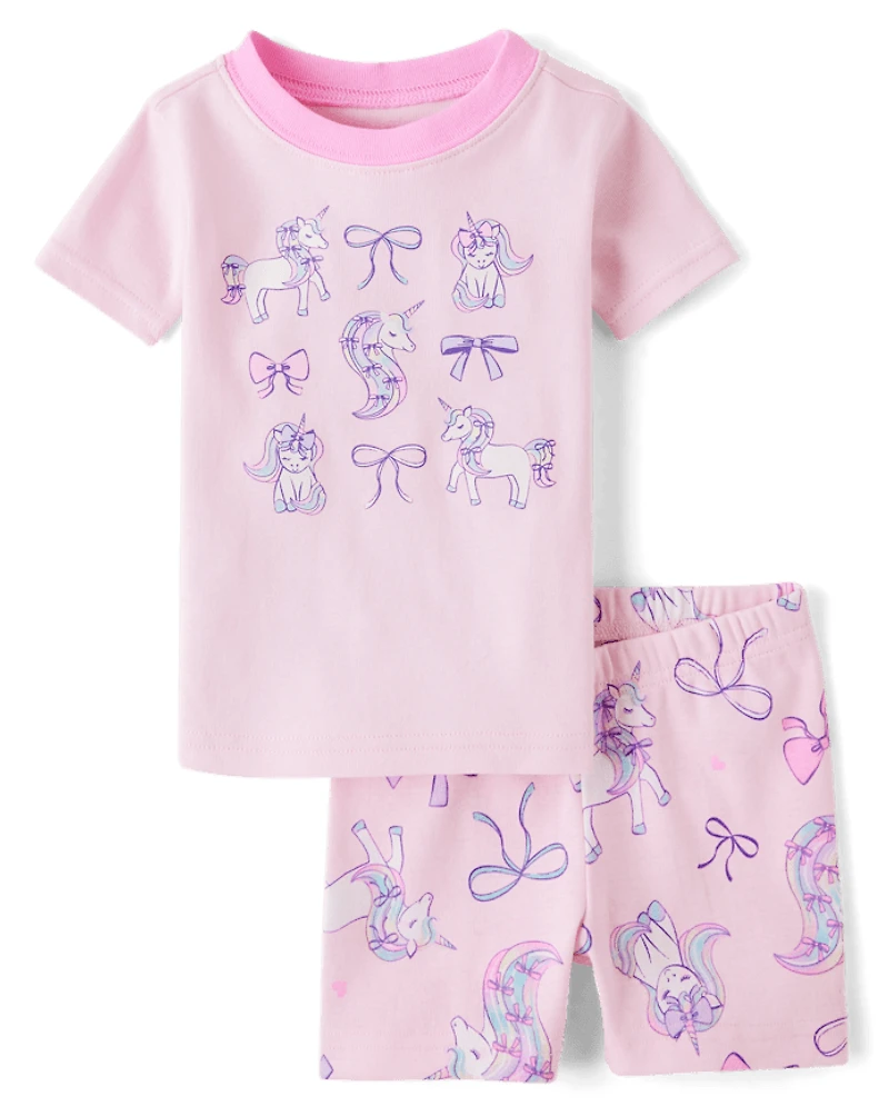 Baby And Toddler Girls Unicorn Bow Snug Fit Cotton Pajamas