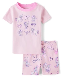 Baby And Toddler Girls Unicorn Bow Snug Fit Cotton Pajamas