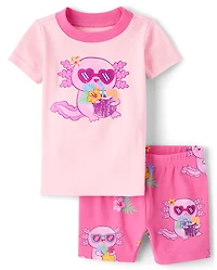 Baby And Toddler Girls Summer Axolotl Snug Fit Cotton Pajamas