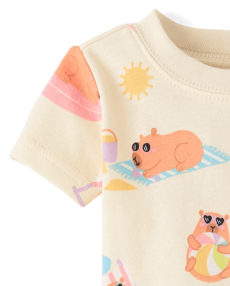 Baby And Toddler Girls Summer Capybara Snug Fit Cotton Pajamas
