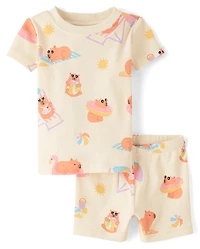 Pyjama d'été en coton ajusté à motif capybara pour bébés et petites filles