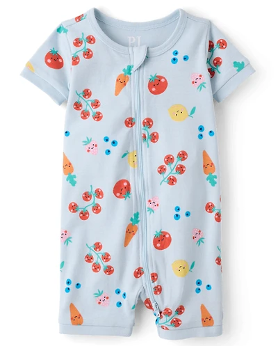 Pyjama une pièce court en coton à motif légumes pour bébés et petites filles