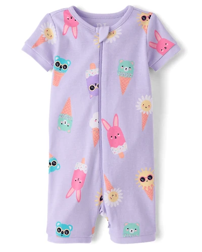 Baby And Toddler Girls Ice Cream Cone Snug Fit Cotton Cropped One Piece Pajamas