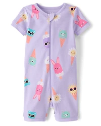 Baby And Toddler Girls Ice Cream Cone Snug Fit Cotton Cropped One Piece Pajamas