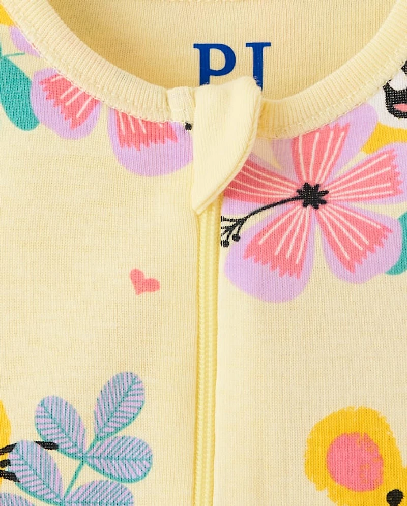 Baby And Toddler Girls Leopard Snug Fit Cotton Cropped One Piece Pajamas