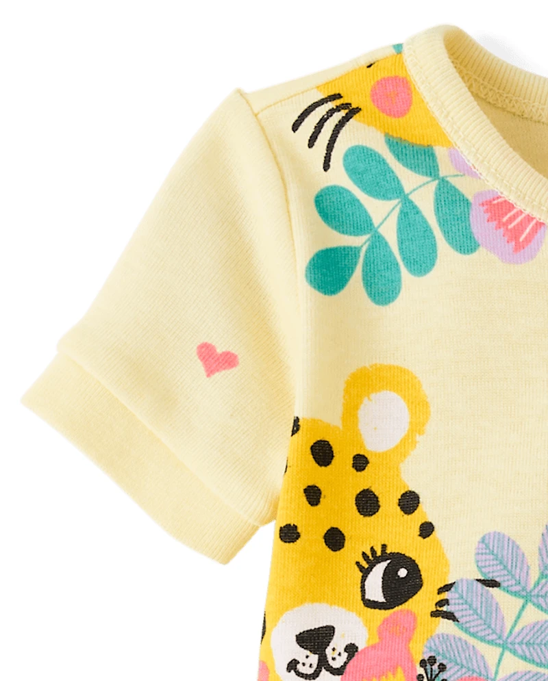 Baby And Toddler Girls Leopard Snug Fit Cotton Cropped One Piece Pajamas