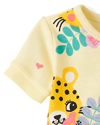 Baby And Toddler Girls Leopard Snug Fit Cotton Cropped One Piece Pajamas