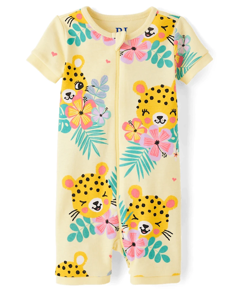 Baby And Toddler Girls Leopard Snug Fit Cotton Cropped One Piece Pajamas