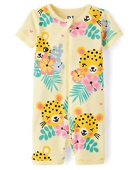 Baby And Toddler Girls Leopard Snug Fit Cotton Cropped One Piece Pajamas