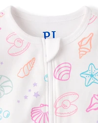 Baby And Toddler Girls Seashell Snug Fit Cotton One Piece Pajamas