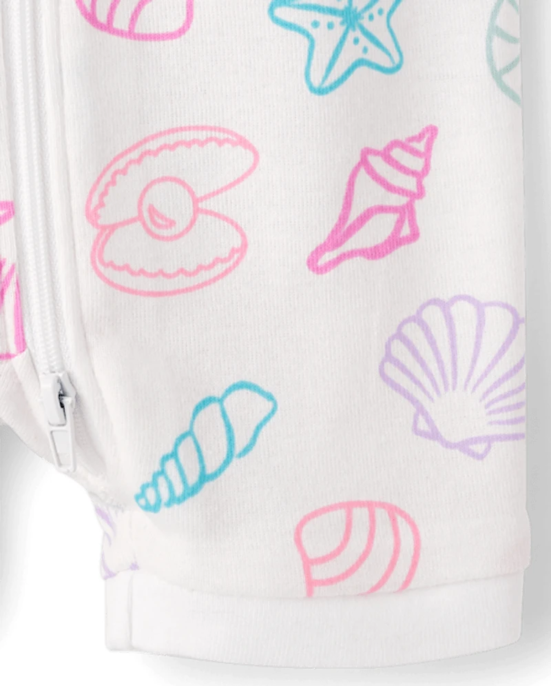 Baby And Toddler Girls Seashell Snug Fit Cotton One Piece Pajamas