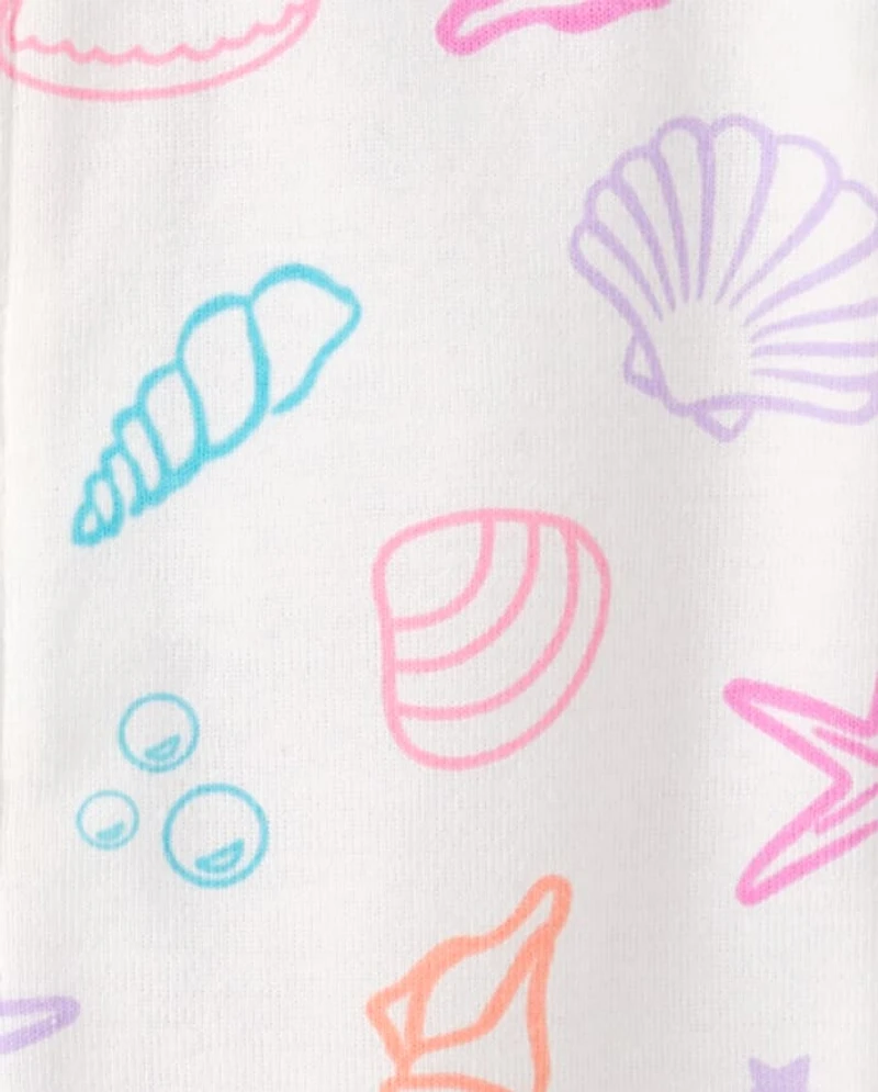 Baby And Toddler Girls Seashell Snug Fit Cotton One Piece Pajamas