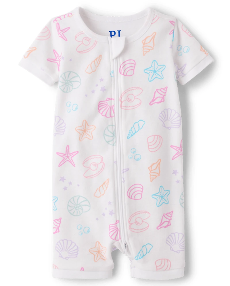 Pyjama une pièce en coton ajusté à motif coquillage pour bébés et petites filles