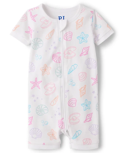 Pyjama une pièce en coton ajusté à motif coquillage pour bébés et petites filles