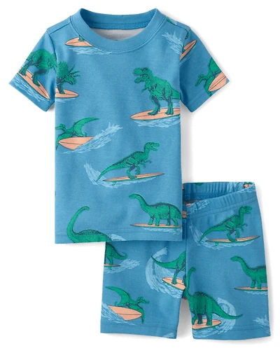 Baby And Toddler Boys Surfing Dino Snug Fit Cotton Pajamas