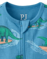 Pyjama une pièce court en coton, coupe ajustée, motif dinosaure surfeur, pour bébés et petits garçons