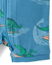 Pyjama une pièce court en coton, coupe ajustée, motif dinosaure surfeur, pour bébés et petits garçons