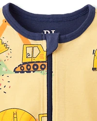 Pyjama une pièce court en coton, coupe ajustée, motif véhicules de chantier, pour bébés et petits garçons