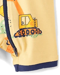 Pyjama une pièce court en coton, coupe ajustée, motif véhicules de chantier, pour bébés et petits garçons