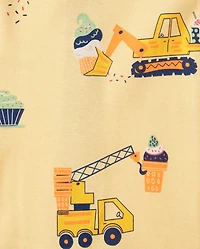 Baby And Toddler Boys Construction Vehicle Snug Fit Cotton Cropped One Piece Pajamas