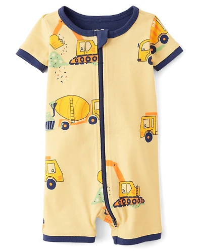 Baby And Toddler Boys Construction Vehicle Snug Fit Cotton Cropped One Piece Pajamas