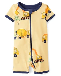 Baby And Toddler Boys Construction Vehicle Snug Fit Cotton Cropped One Piece Pajamas