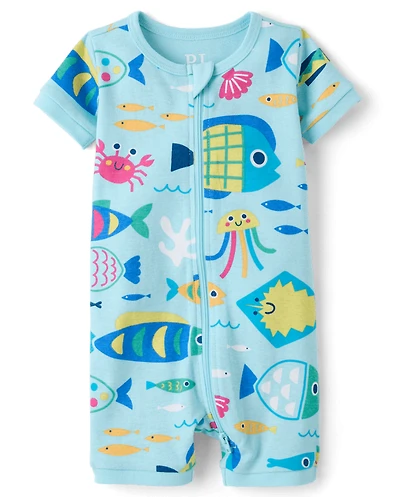 Baby And Toddler Fish Snug Fit Cotton Cropped One Piece Pajamas