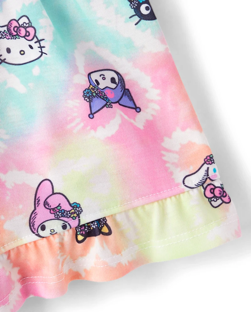Girls Hello Kitty® And Friends Rainbow Tie Dye Ruffle Pajamas