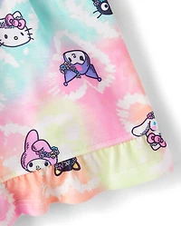 Girls Hello Kitty® And Friends Rainbow Tie Dye Ruffle Pajamas