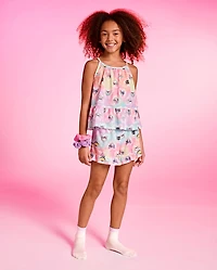 Girls Hello Kitty® And Friends Rainbow Tie Dye Ruffle Pajamas