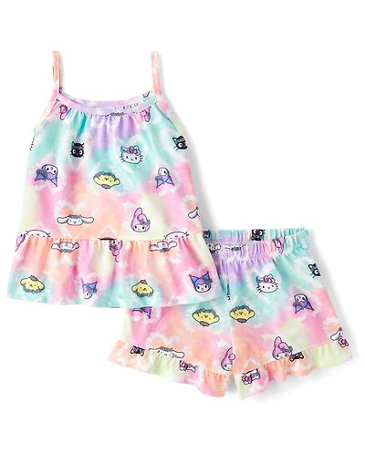Girls Hello Kitty® And Friends Rainbow Tie Dye Ruffle Pajamas