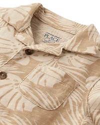 Baby And Toddler Boys Tropical Leaf Knit Button Up Shirt