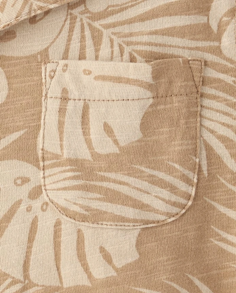 Baby And Toddler Boys Tropical Leaf Knit Button Up Shirt