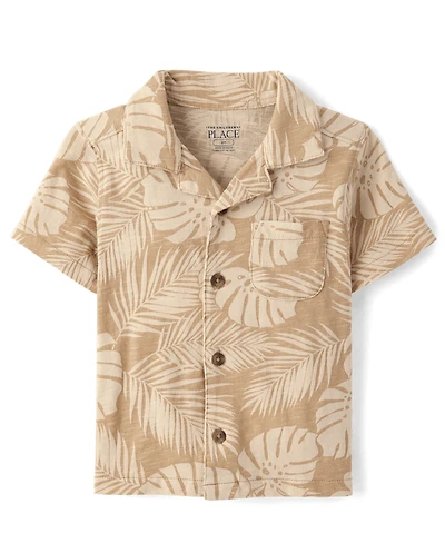 Baby And Toddler Boys Tropical Leaf Knit Button Up Shirt
