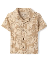 Baby And Toddler Boys Tropical Leaf Knit Button Up Shirt