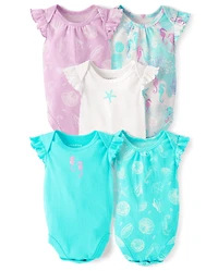 Baby Girls Seahorse Flutter Bodysuit 5-Pack