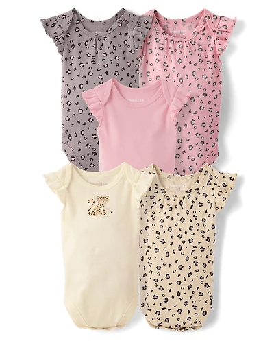Baby Girls Leopard Flutter Bodysuit 5-Pack