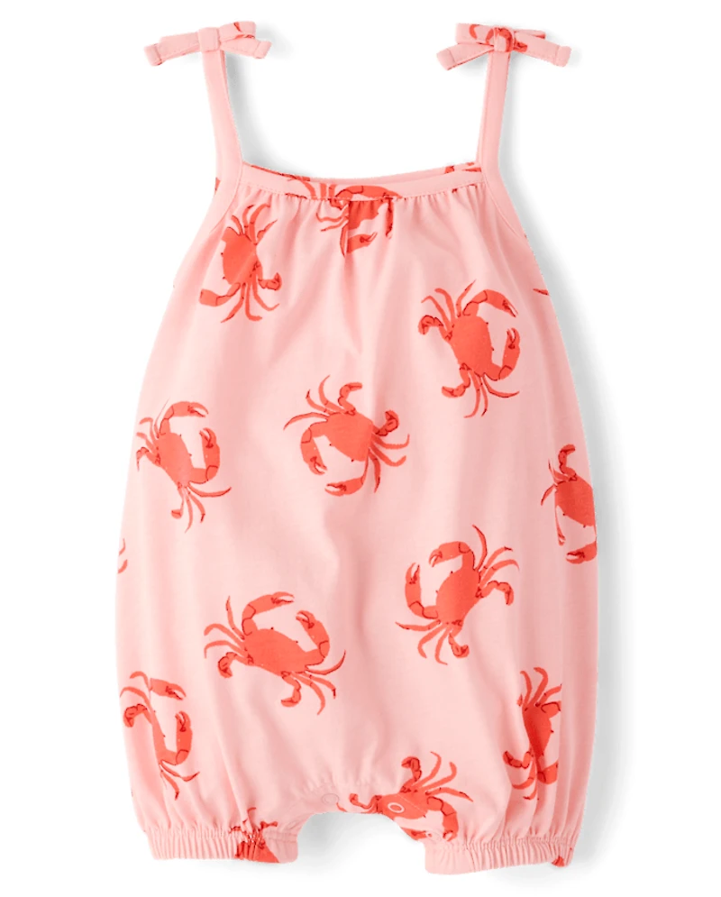 Baby Girls Crab Tie Shoulder Romper