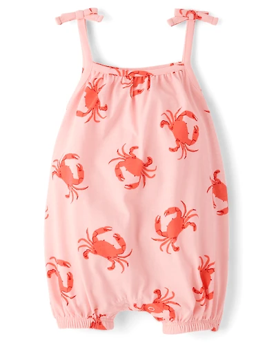 Baby Girls Crab Tie Shoulder Romper
