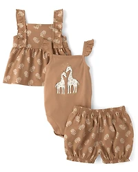 Baby Girls Glitter Giraffe 3-Piece Playwear Set