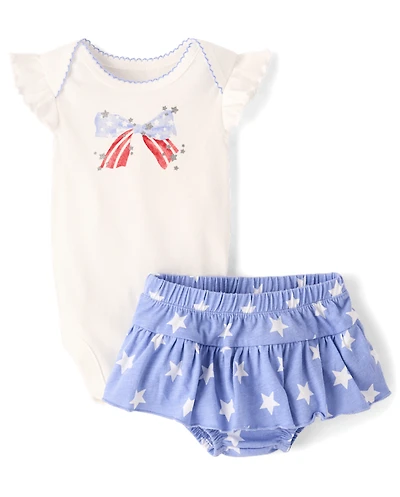 Baby Girls Glitter Americana 2-Piece Outfit Set