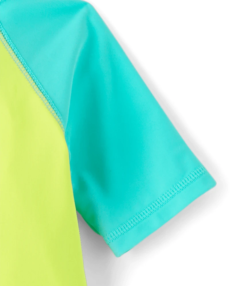 Maillot de bain une pièce anti-UV raglan à blocs couleur pour bébé garçon