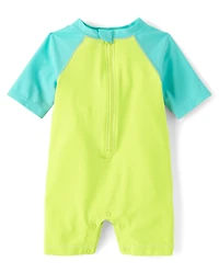 Baby Boys Colorblock Raglan Rashguard One Piece Swimsuit