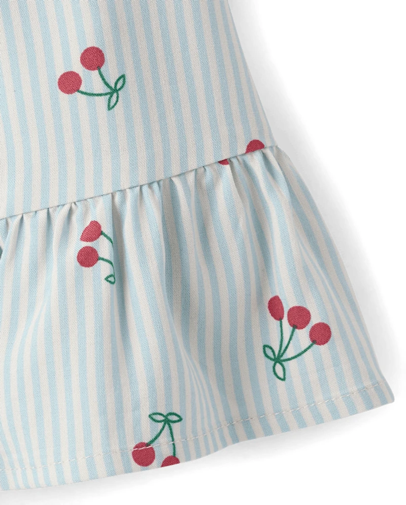 Baby Girls Striped Cherry Ruffle Dress