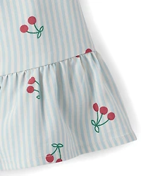 Baby Girls Striped Cherry Ruffle Dress