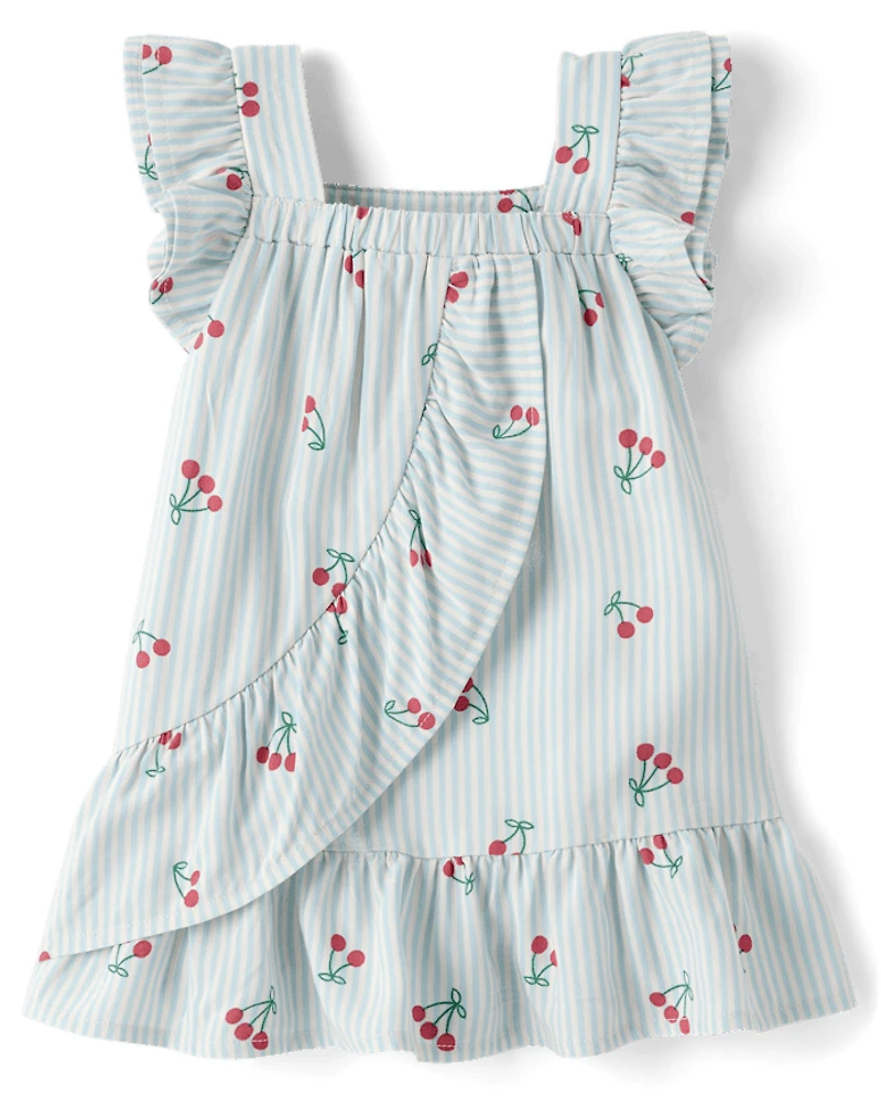 Baby Girls Striped Cherry Ruffle Dress