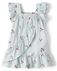 Baby Girls Striped Cherry Ruffle Dress
